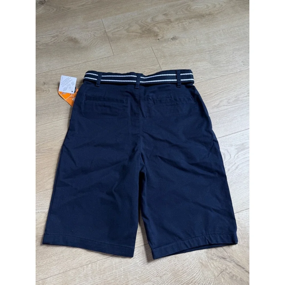 NWT Kids Boys nanotex Gymboree uniforms navy blue belted chino shorts size 12